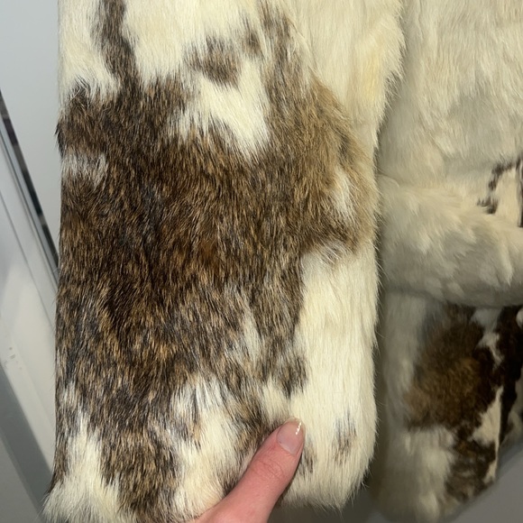 Vintage genuine rabbit fur cream tan brown mid length coat - Picture 8 of 17